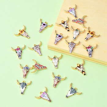 20Pcs 10 Styles Printed Alloy Pendants, with Enamel, Light Gold, Cattle Head, Mixed Color, 22x21x2.5mm, Hole: 1.8mm, 2pcs/style