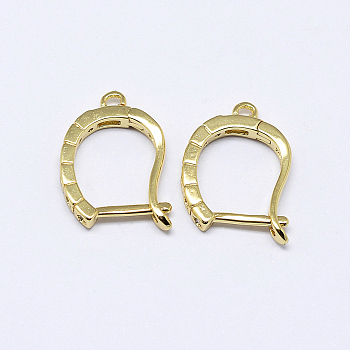 Brass Micro Pave AAA Cubic Zirconia Ear Harp Hoop Earring Findings,  with Latch Back Closure, Cadmium Free & Nickel Free & Lead Free, Real 18K Gold Plated, 18x13x2mm, Hole: 1mm, pin: 0.5mm