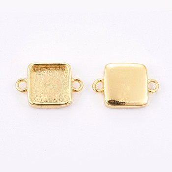 Brass Cabochon Connector Settings, Plain Edge Bezel Cups, Long-Lasting Plated, Square, Golden, Tray: 10x10mm, 12x17.5x3.5mm, Hole: 1.8mm
