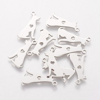 201 Stainless Steel Puppy Pendants, Silhouette Charms, Dog with Heart, Stainless Steel Color, 20x11x1.1mm, Hole: 1.5mm