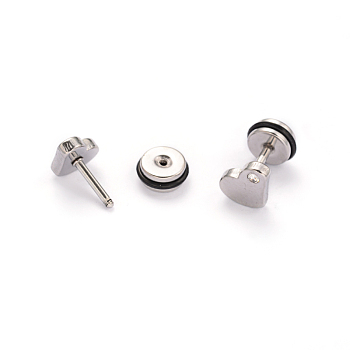 304 Stainless Steel Heart Earlobe Plugs, Screw Back Earrings, with Rhinestone, Stainless Steel Color, 8x6mm, Pin: 1mm