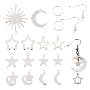 Yilisi DIY Moon & Star Drop Earring Making Kit, Including Brass Charms & Links & Earring Hooks, Iron Jump Rings, Platinum, 120pcs/box