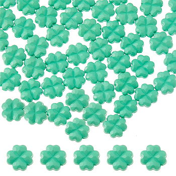 200Pcs Opaque Acrylic Beads, Faceted, Clover, Pale Green, 13x13x7mm, Hole: 1.6mm