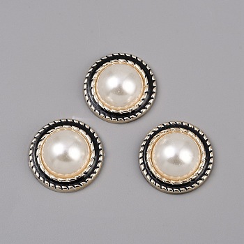 Resin Cabochons, with ABS Plastic Imitation Pearl & Enamel, Black, Half Round, 22x8.5mm
