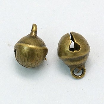 Brass Pendants, Lovely Small Bell Charms, Antique Bronze, about 6mm in diameter, hole: 2mm, about 10000pcs/bag