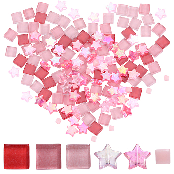 Gradient Color Glass Mosaic Tiles, Square Mosaic Tiles, for DIY Mosaic Art Crafts, Picture Frames and More, with Acrylic Beads, Indian Red, 4~11x4~10.5x3.5~4.5mm, about 350pcs/bag