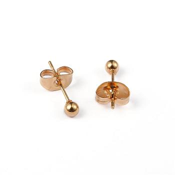 304 Stainless Steel Ball Stud Earrings, Hypoallergenic Earrings, Golden, 13x3mm, Pin: 0.8mm, 10pairs/board