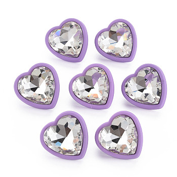 Crystal Rhinestone Heart Stud Earrings with 925 Sterling Silver Pins for Women, Medium Purple, 22x22mm, Pin: 0.6mm