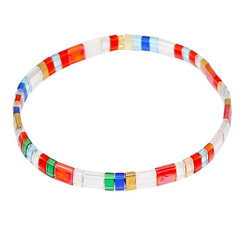 Rainbow Bohemian Style Glass Beads Stretch Bracelets, Original Design Fashion Tila Beaded Bracelet for Women
