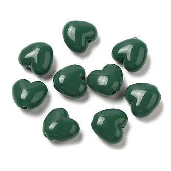 Opaque Acrylic Beads, Heart, Dark Green, 9x9.5x5.5mm, Hole: 1.5mm, about 1650pcs/500g