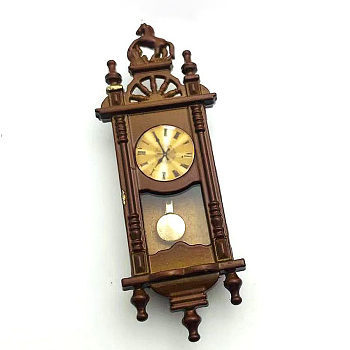 Wooden Miniature Wall Clock, Dollhouse Furniture for Dollhouse Decor, Coffee, 14x23x60mm