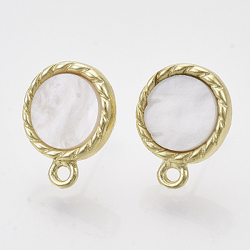 Alloy Stud Earring Findings, with Loop, Raw(Unplated) Pin and Plastic, Flat Round, Golden, Snow, 16.5x12.5mm, Hole: 1.6mm, Pin: 0.7mm