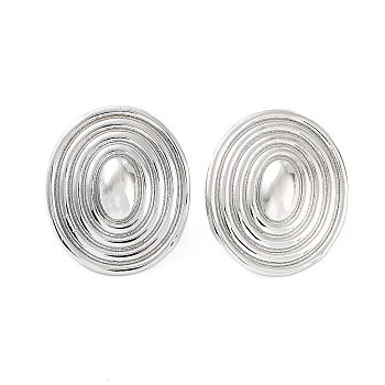 Oval Rack Plating Brass Studs Earrings for Women, Long-Lasting Plated, Lead Free & Cadmium Free, Platinum, 25x21mm