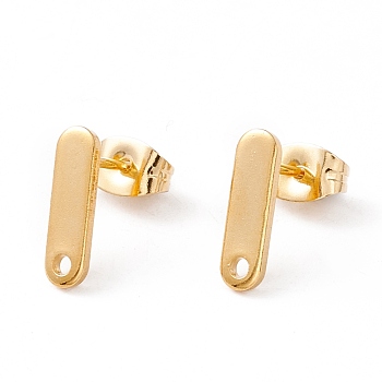 201 Stainless Steel Stud Earring Findings with Hole, 304 Stainless Steel Pins and Ear Nuts, Rectangle, Real 24K Gold Plated, 12x3.5mm, Hole: 1.4mm, Pin: 0.8mm