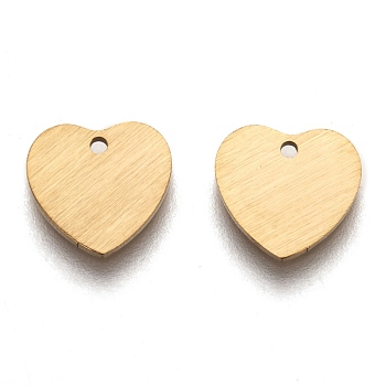 Ion Plating(IP) 304 Stainless Steel Pendants, Stamping Blank Tag, Laser Cut, Double Side Drawbench Effect, Heart, Golden, 9.5x10x1mm, Hole: 1mm
