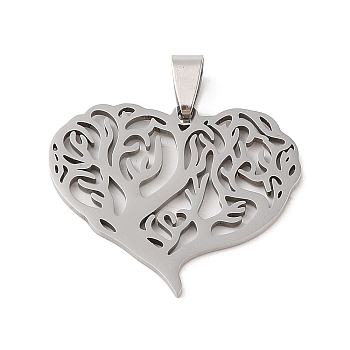 201 Stainless Steel Pendants, Hollow Heart Charm, Stainless Steel Color, 30.5x35.5x1.5mm, Hole: 8x5mm