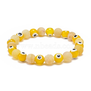 7Pcs 7 Colors Dyed Natural Weathered Agate & Lampwork Evil Eye Round Beaded Stretch Bracelets Set(BJEW-JB08958)-3