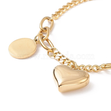 Bracelet à breloques coeur et plat rond en acier inoxydable pour femme(STAS-P304-30G)-2
