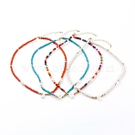 Natural Shell Initial Pendant Necklaces, with Synthetic Turquoise Beads and Natural Pearl Beads, Mixed Letters, Golden, Mixed Color, 17.12 inch(43.5cm)(NJEW-JN03405)