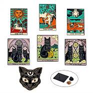 7Pcs 7 Style Alloy Enamel Tarot Brooches, for Backpack Clothes, Mixed Color, 30~37x19~37.5x2mm, pin: 1mm, 1pc/style(JEWB-SZ0001-54)