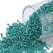 TOHO Round Seed Beads, Japanese Seed Beads, (377) Inside Color Light Sapphire/Metallic Teal Lined, 15/0, 1.5mm, Hole: 0.7mm, about 3000pcs/bottle, 10g/bottle(SEED-JPTR15-0377)