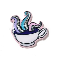 Printed Acrylic Pendants, Octopus Theme Charm, Cup Pattern, 35x37x2.5mm, Hole: 1.6mm(X-SACR-F005-03B)