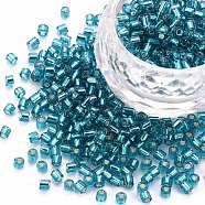 8/0 Glass Bugle Beads, Silver Lined, Dark Turquoise, 2.5~3x2.5mm, Hole: 1mm, about 15000pcs/pound(SEED-S032-07A-51A)