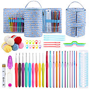 DIY Knitting Kits with Storage Bags for Beginners Include Crochet Hooks, Polyester Yarn, Crochet Needle, Stitch Markers, Scissor, Ruler, Tape Measure, Light Blue, 18x44cm(WG60902-01)