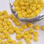 Baking Paint Glass Seed Beads, Round, Yellow, 4~4.5x3mm, Hole: 1~1.2mm, about 4500pcs/bag, about 450g/bag(SEED-Q025-4mm-M06)