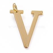 Golden Brass Pendants, Long-Lasting Plated, Letter, Letter.V, 27x21x1.5mm, Hole: 3.5mm(KK-P194-01G-V)