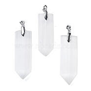 Natural Selenite Big Pendants, with Platinum Tone Rack Plating Brass Snap on Bails, Arrow, 59~67x17~21x9~13mm, Hole: 4x6mm(G-M091-01F)