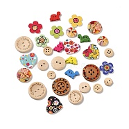 Printed Wooden Buttons, Mixed Shape, Mixed Color, 11.5~25x11.5~25x3~5mm, Hole: 1.2~2mm(DIY-XCP0002-72)