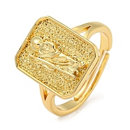 Rectangle with Saint Rack Plating Brass Adjustable Rings for Women, Lead Free & Cadmium Free, Real 18K Gold Plated, Inner Diameter: 16mm, Saint: 14x11.5mm(RJEW-I105-03G-03)