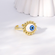 Evil Eye Stainless Steel Open Cuff Rings for Women, Golden, Oval, No Size(US1717-4)