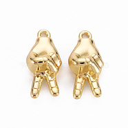Rack Plating Alloy Pendants, Cadmium Free & Lead Free, Palm, for Win, Light Gold, 20x9.5x7mm, Hole: 1.6mm(PALLOY-Q433-011-RS)