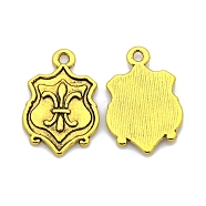 Tibetan Style Alloy Shield Carved Fleur De Lis Pendants, Antique Golden, Lead Free & Cadmium Free, 24x15x2mm, Hole: 2mm(TIBEP-EAAA056Y-AG-LF)