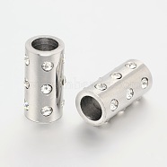 316 Surgical Stainless Steel Rhinestone Column Beads, Crystal, 18x9mm, Hole: 6mm(STAS-E107-18P)