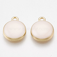 Alloy Pendants, with Enamel, Flat Round, Light Gold, Bisque, 12.5x10x2.5mm, Hole: 2mm(ENAM-S116-05F)