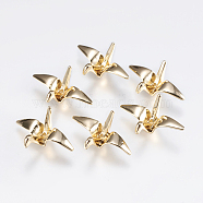 Brass Beads, Paper Crane, Real 18K Gold Plated, 16x23x9mm, Hole: 1mm(KK-F740-13G)