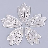 Natural Capiz Shell Pendants, Leaf, Linen, 34~39x27.5~28.5x1mm, Hole: 1.6mm(X-SHEL-N026-108)