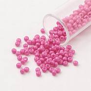 11/0 Grade A Baking Paint Glass Seed Beads, Round, Pearl Pink, 2.3x1.5mm, Hole: 1mm, about 5300pcs/50g(X-SEED-N001-A-1044)