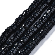 Natural Freshwater Shell Beads Strands, Dyed, Flat Round/Disc, Heishi Beads, Black, 6x6x1~2.5mm, Hole: 1mm, about 201~208pcs/strand, 15.20~15.43 inch(38.6~39.2cm)(SHEL-Q024-001A)