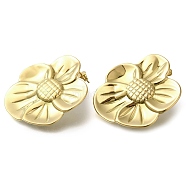 Ion Plating(IP) 304 Stainless Steel Flower Stud Earrings, Real 18K Gold Plated & Gunmetal, 40x36mm(EJEW-I312-11G)