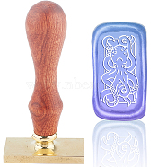 Wax Seal Stamp Set, Sealing Wax Stamp Solid Brass Head,  Wood Handle Retro Brass Stamp Kit Removable, for Envelopes Invitations, Gift Card, Rectangle, Octopus Pattern, 9x4.5x2.3cm(AJEW-WH0214-056)