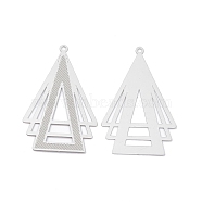 304 Stainless Steel Pendants, Etched Metal Embellishments, Triangle Charm, Stainless Steel Color, 42.5x27x0.3mm, Hole: 1.6mm(STAS-B038-04P)