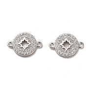 925 Sterling Silver Connector Charms, with Clear Cubic Zirconia, Flat Round with 925 Stamp, Real Platinum Plated, 9.5x14x2mm, Hole: 1mm(STER-H110-03P)