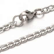 304 Stainless Steel Figaro Chain Necklaces, with Lobster Claw Clasps, Stainless Steel Color, 19.6 inch(50cm), 3mm(NJEW-I065-33)