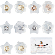 Beebeecraft 40Pcs 4 Colors Silicone Ear Nuts, Earring Backs, with Brass Findings, Star, Mixed Color, 6x6x5mm, Hole: 0.7mm, 10pcs/color(SIL-BBC0001-02)