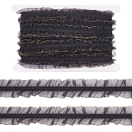 14M Polyester Flat Ruffled Elastic Cord, Webbing Garment Sewing Accessories, Black, 25mm, about 15.31 Yards(14m)/Bag(EC-FG0001-03A)