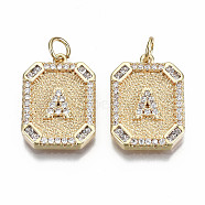 Brass Micro Pave Clear Cubic Zirconia Pendants, Nickel Free, Real 18K Gold Plated, Rounded Rectangle with Word, 19x14x2.5mm, Jump Ring: 5x0.7mm, 3mm inner diameter(KK-S356-234A-G-NF)